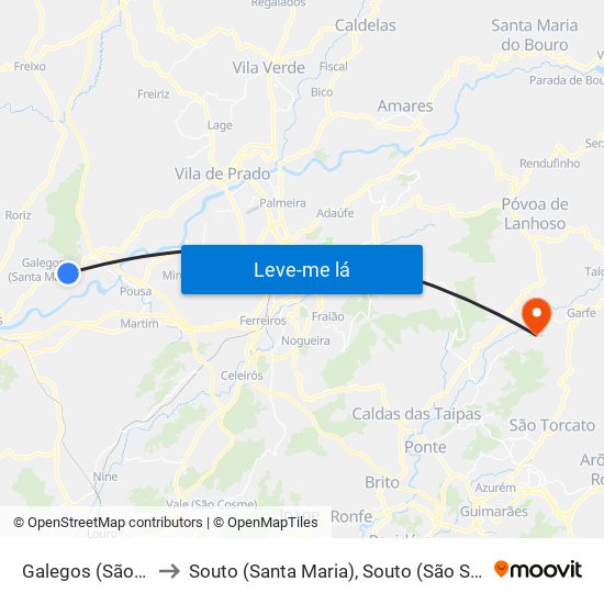 Galegos (São Martinho) to Souto (Santa Maria), Souto (São Salvador) e Gondomar map