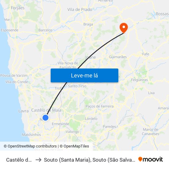 Castêlo da Maia to Souto (Santa Maria), Souto (São Salvador) e Gondomar map