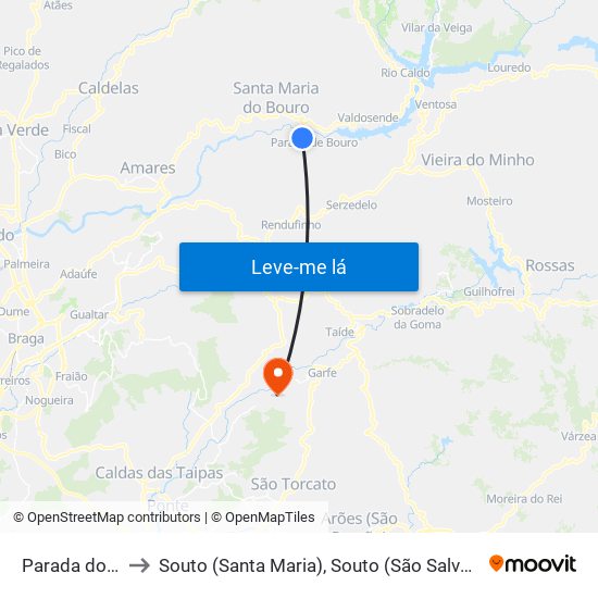 Parada do Bouro to Souto (Santa Maria), Souto (São Salvador) e Gondomar map