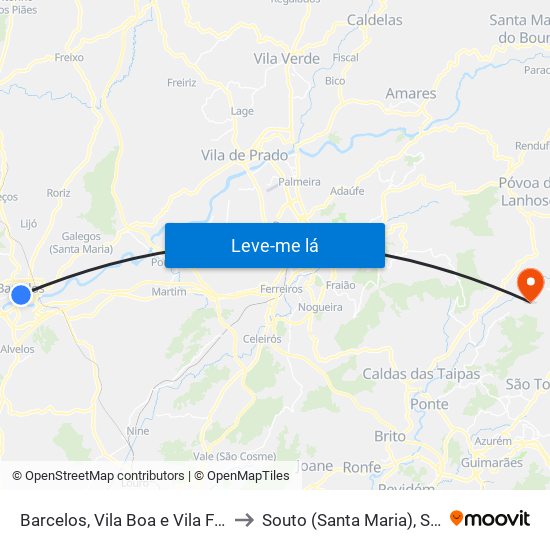 Barcelos, Vila Boa e Vila Frescainha (São Martinho e São Pedro) to Souto (Santa Maria), Souto (São Salvador) e Gondomar map
