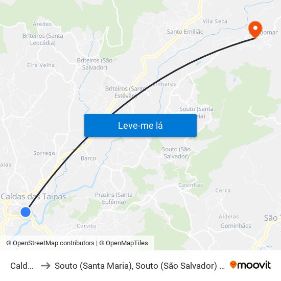 Caldelas to Souto (Santa Maria), Souto (São Salvador) e Gondomar map