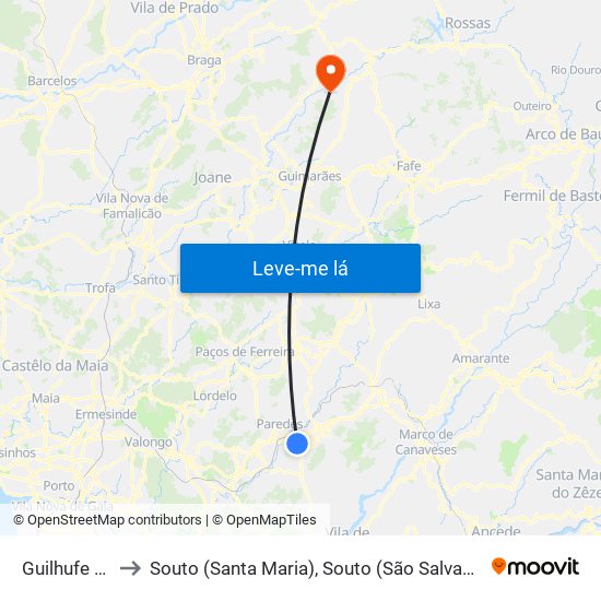 Guilhufe e Urrô to Souto (Santa Maria), Souto (São Salvador) e Gondomar map