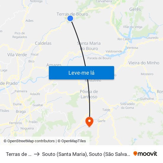 Terras de Bouro to Souto (Santa Maria), Souto (São Salvador) e Gondomar map