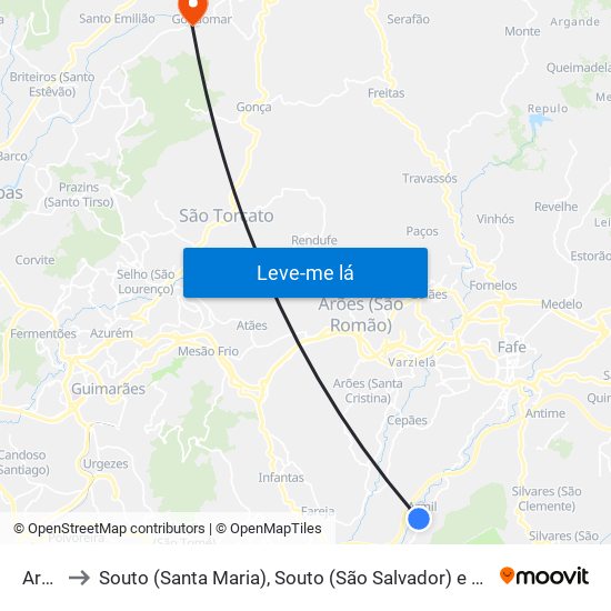 Armil to Souto (Santa Maria), Souto (São Salvador) e Gondomar map