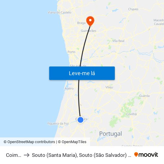 Coimbra to Souto (Santa Maria), Souto (São Salvador) e Gondomar map