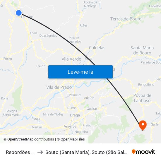 Rebordões (Souto) to Souto (Santa Maria), Souto (São Salvador) e Gondomar map