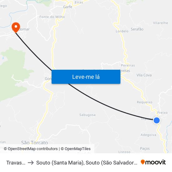 Travassós to Souto (Santa Maria), Souto (São Salvador) e Gondomar map
