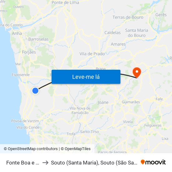 Fonte Boa e Rio Tinto to Souto (Santa Maria), Souto (São Salvador) e Gondomar map