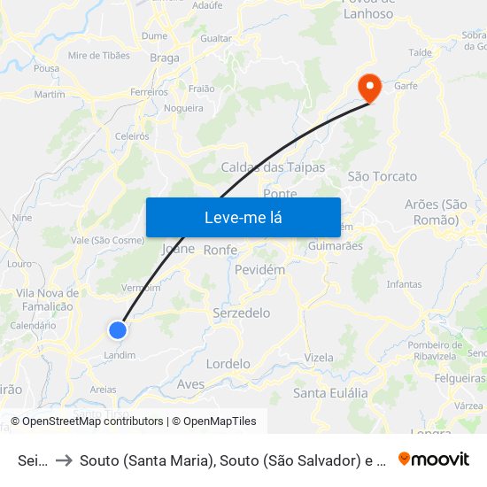 Seide to Souto (Santa Maria), Souto (São Salvador) e Gondomar map