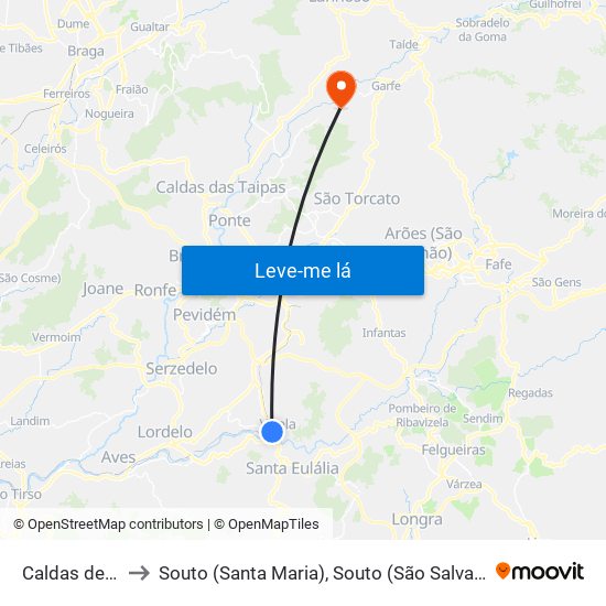 Caldas de Vizela to Souto (Santa Maria), Souto (São Salvador) e Gondomar map