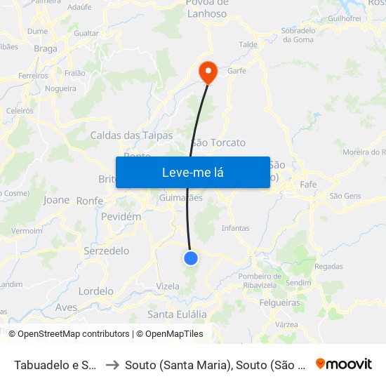 Tabuadelo e São Faustino to Souto (Santa Maria), Souto (São Salvador) e Gondomar map