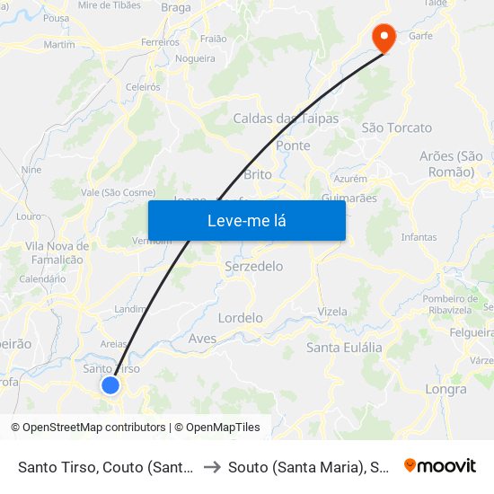 Santo Tirso, Couto (Santa Cristina e São Miguel) e Burgães to Souto (Santa Maria), Souto (São Salvador) e Gondomar map