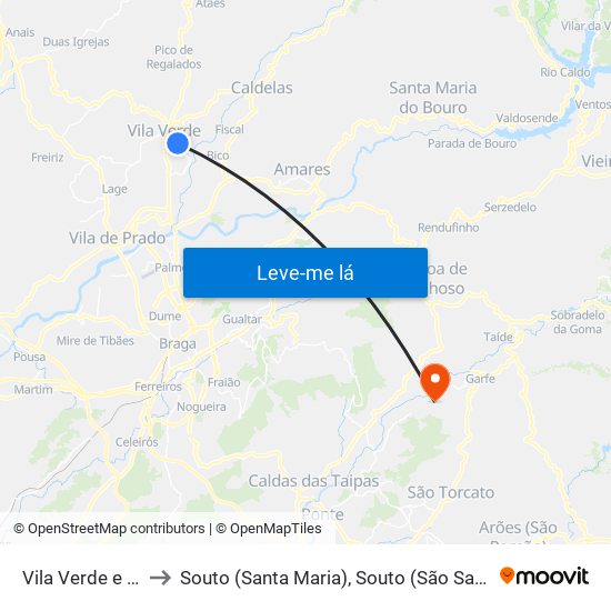 Vila Verde e Barbudo to Souto (Santa Maria), Souto (São Salvador) e Gondomar map