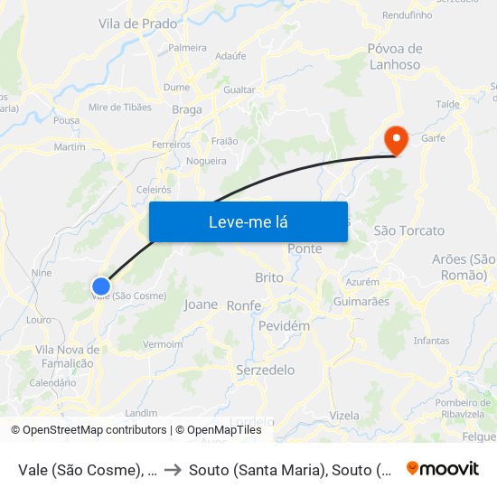 Vale (São Cosme), Telhado e Portela to Souto (Santa Maria), Souto (São Salvador) e Gondomar map