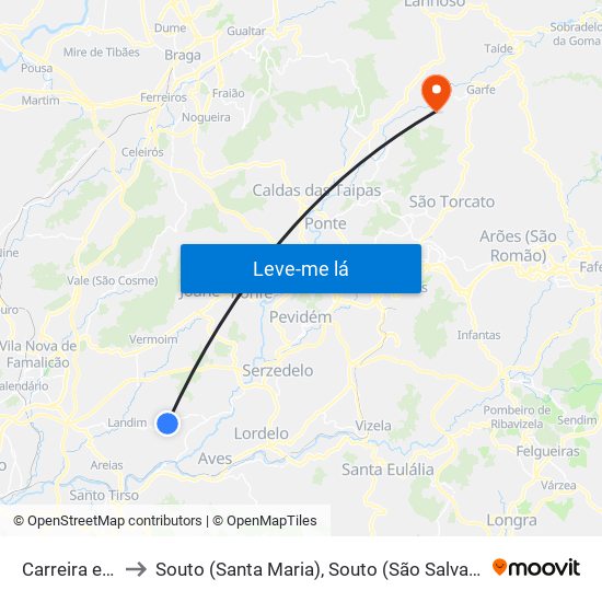 Carreira e Bente to Souto (Santa Maria), Souto (São Salvador) e Gondomar map