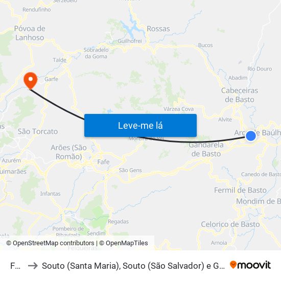 Faia to Souto (Santa Maria), Souto (São Salvador) e Gondomar map