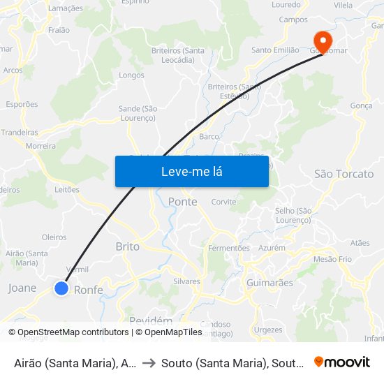 Airão (Santa Maria), Airão (São João) e Vermil to Souto (Santa Maria), Souto (São Salvador) e Gondomar map