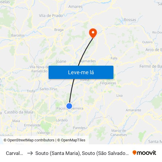 Carvalhosa to Souto (Santa Maria), Souto (São Salvador) e Gondomar map