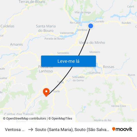 Ventosa e Cova to Souto (Santa Maria), Souto (São Salvador) e Gondomar map