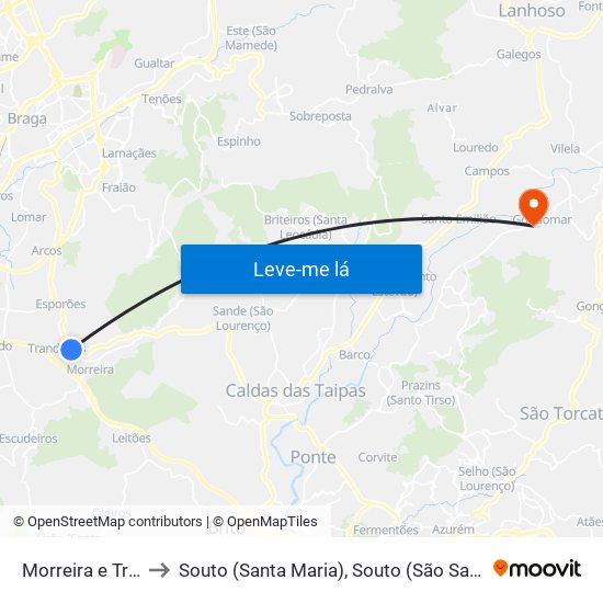 Morreira e Trandeiras to Souto (Santa Maria), Souto (São Salvador) e Gondomar map