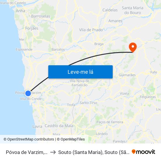 Póvoa de Varzim, Beiriz e Argivai to Souto (Santa Maria), Souto (São Salvador) e Gondomar map