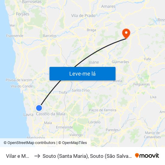 Vilar e Mosteiró to Souto (Santa Maria), Souto (São Salvador) e Gondomar map