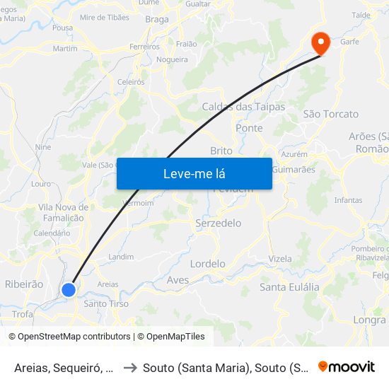 Areias, Sequeiró, Lama e Palmeira to Souto (Santa Maria), Souto (São Salvador) e Gondomar map