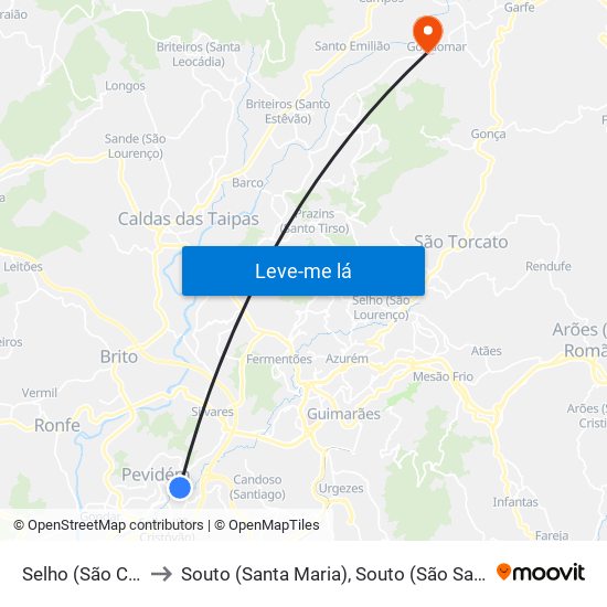 Selho (São Cristóvão) to Souto (Santa Maria), Souto (São Salvador) e Gondomar map