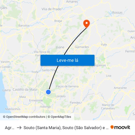 Agrela to Souto (Santa Maria), Souto (São Salvador) e Gondomar map