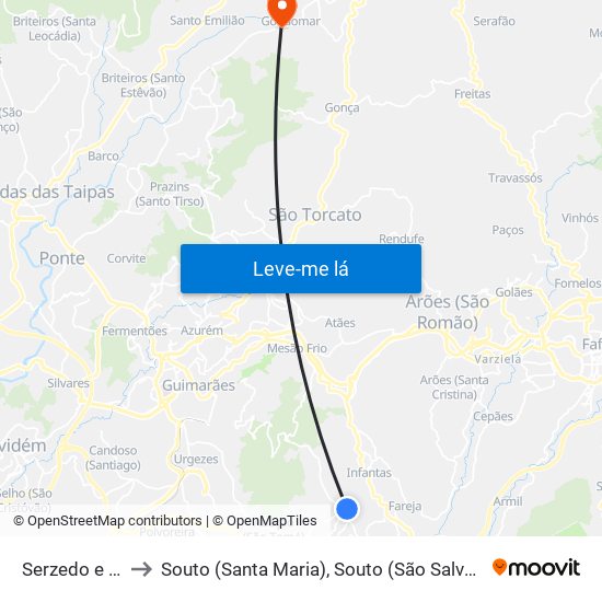 Serzedo e Calvos to Souto (Santa Maria), Souto (São Salvador) e Gondomar map