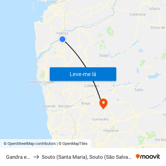 Gandra e Taião to Souto (Santa Maria), Souto (São Salvador) e Gondomar map