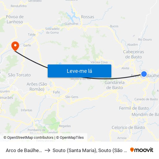 Arco de Baúlhe e Vila Nune to Souto (Santa Maria), Souto (São Salvador) e Gondomar map