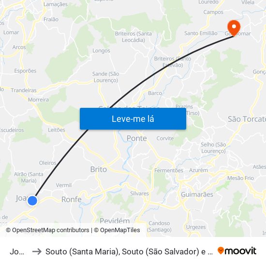Joane to Souto (Santa Maria), Souto (São Salvador) e Gondomar map