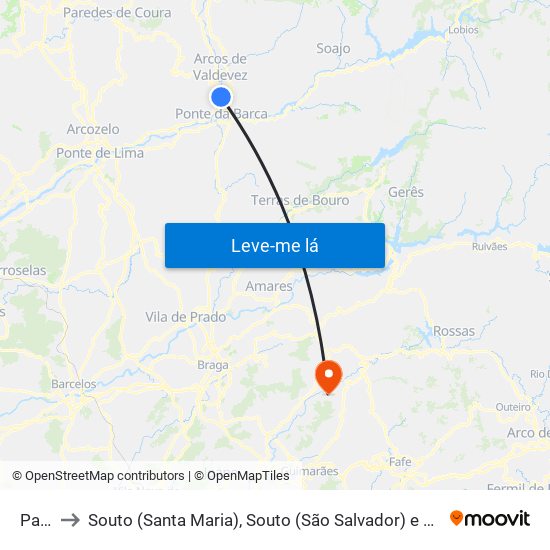 Paçô to Souto (Santa Maria), Souto (São Salvador) e Gondomar map