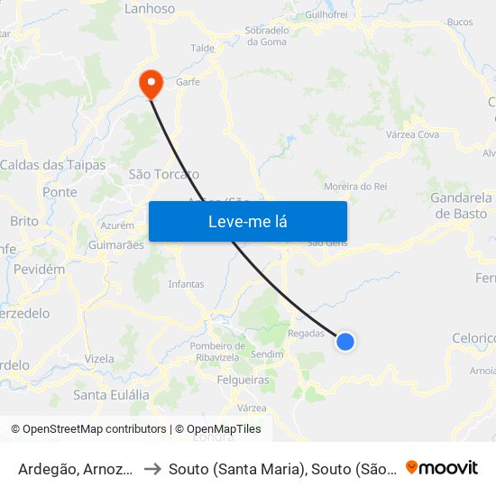 Ardegão, Arnozela e Seidões to Souto (Santa Maria), Souto (São Salvador) e Gondomar map