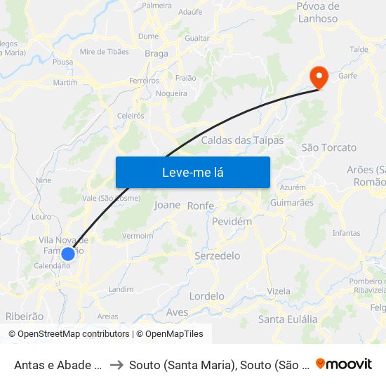 Antas e Abade de Vermoim to Souto (Santa Maria), Souto (São Salvador) e Gondomar map