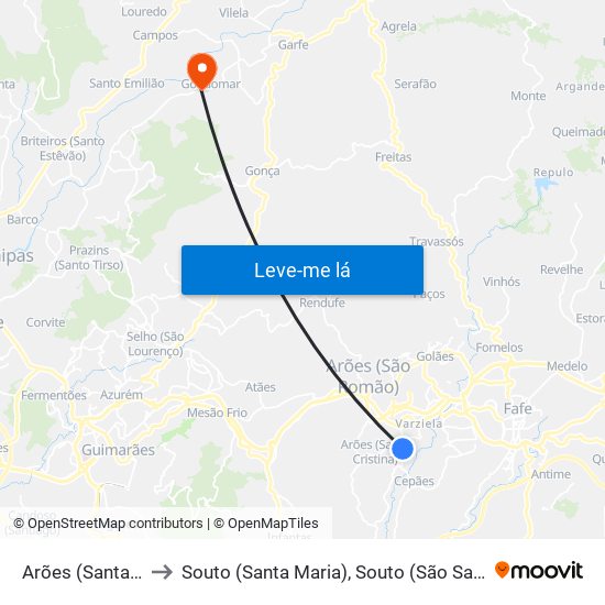 Arões (Santa Cristina) to Souto (Santa Maria), Souto (São Salvador) e Gondomar map