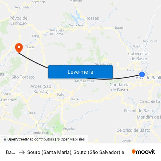 Basto to Souto (Santa Maria), Souto (São Salvador) e Gondomar map