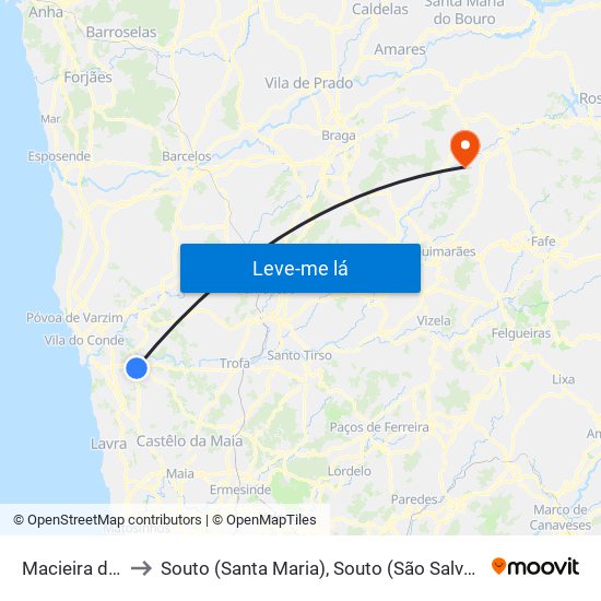 Macieira da Maia to Souto (Santa Maria), Souto (São Salvador) e Gondomar map