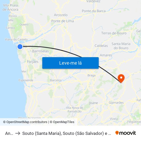 Anha to Souto (Santa Maria), Souto (São Salvador) e Gondomar map