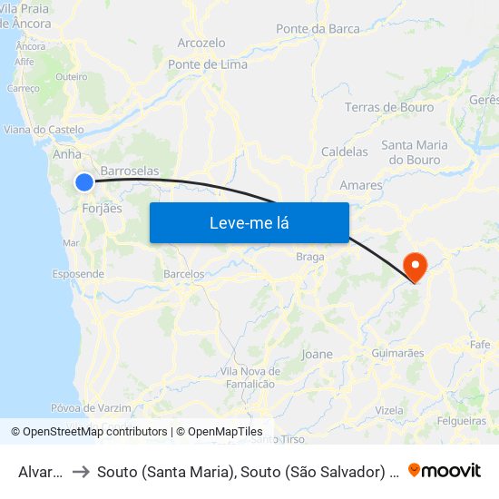 Alvarães to Souto (Santa Maria), Souto (São Salvador) e Gondomar map