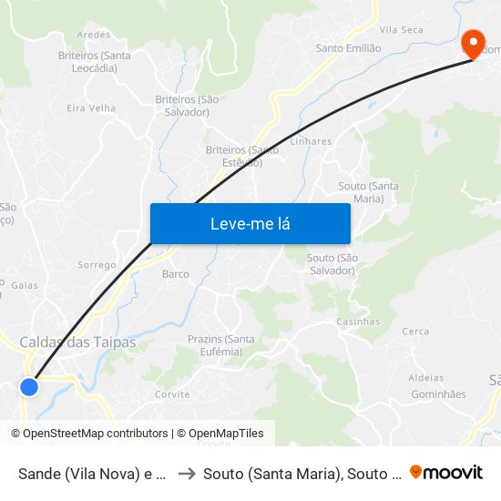 Sande (Vila Nova) e Sande (São Clemente) to Souto (Santa Maria), Souto (São Salvador) e Gondomar map