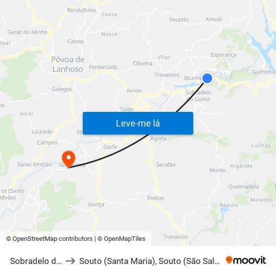 Sobradelo da Goma to Souto (Santa Maria), Souto (São Salvador) e Gondomar map