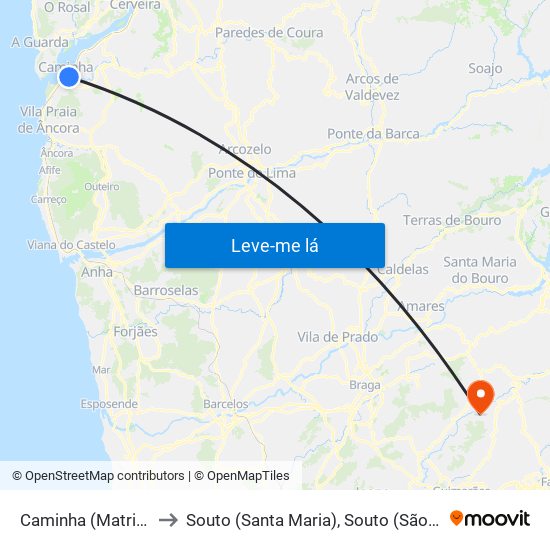 Caminha (Matriz) e Vilarelho to Souto (Santa Maria), Souto (São Salvador) e Gondomar map