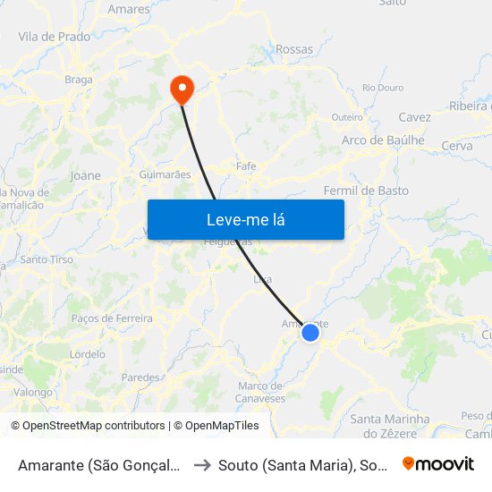 Amarante (São Gonçalo), Madalena, Cepelos e Gatão to Souto (Santa Maria), Souto (São Salvador) e Gondomar map