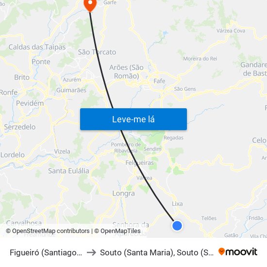 Figueiró (Santiago e Santa Cristina) to Souto (Santa Maria), Souto (São Salvador) e Gondomar map