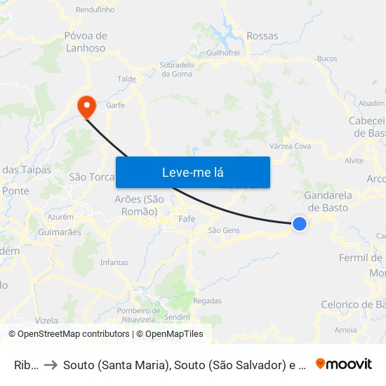 Ribas to Souto (Santa Maria), Souto (São Salvador) e Gondomar map