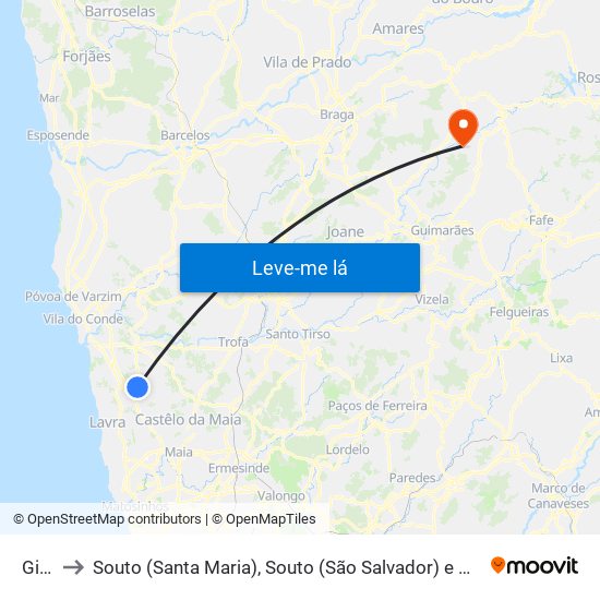 Gião to Souto (Santa Maria), Souto (São Salvador) e Gondomar map