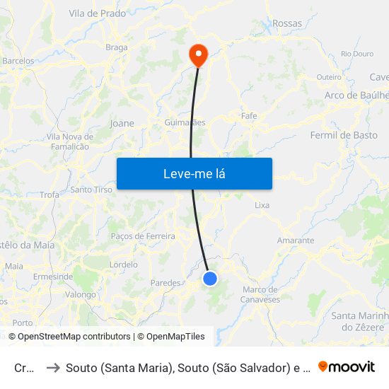 Croca to Souto (Santa Maria), Souto (São Salvador) e Gondomar map