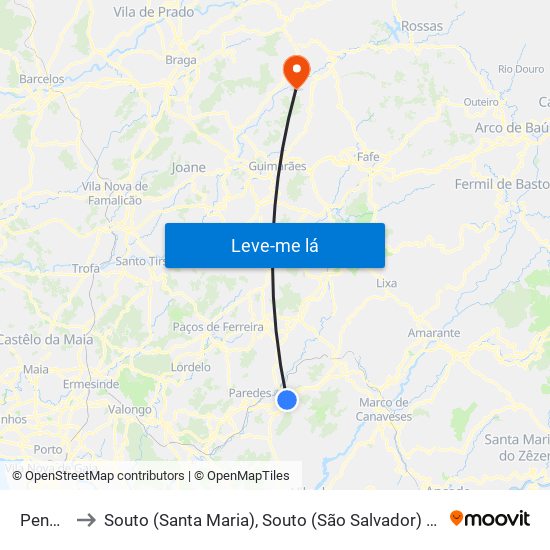 Penafiel to Souto (Santa Maria), Souto (São Salvador) e Gondomar map